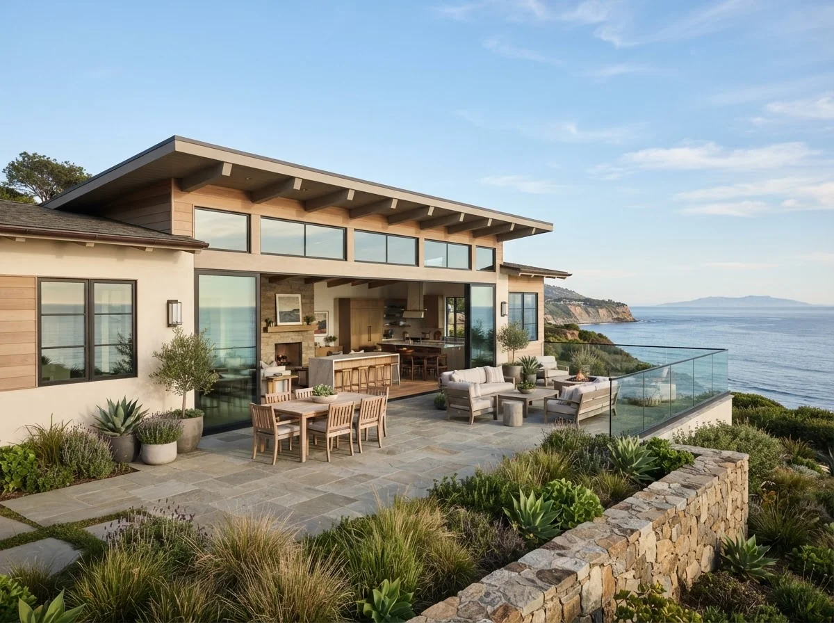 A renovated single-story Palos Verdes home with a new open plan, clerestory windows and a terrace facing the ocean